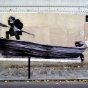 French Artist Levalet Inks Imaginary Scenes onto Parisian Buildings French Artist Levalet Inks Imaginary Scenes onto Parisian Buildings Décrue. Image © Levalet