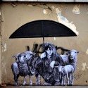 French Artist Levalet Inks Imaginary Scenes onto Parisian Buildings French Artist Levalet Inks Imaginary Scenes onto Parisian Buildings Pastorale. Image © Levalet
