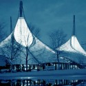 AD Classics: German Pavilion, Expo '67 / Frei Otto and Rolf Gutbrod AD Classics: German Pavilion, Expo '67 / Frei Otto and Rolf Gutbrod Nighttime inverted the flow of light through the canopy wells. Image © Frei Otto