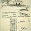 Le Corbusier: Ideas and Forms Le Corbusier, sketch drawn during Latin American lecture tour, 5 October 1929, charcoal on thick paper, 101 x 71.1 cm (39 3/4 x 28 in). Showing the transformations of the ocean liner, the skyscraper and the palace in the context of the League of Nations project (from Précisions, 1930). Image © Fondation Le Corbusier, Paris