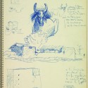 Le Corbusier: Ideas and Forms Le Corbusier, sketch of bulls and peasant houses near Chandigarh, dated March 1951.  Album Simla, Punjab, India, Chandigarh Capitol Project, blue ink on album paper, 18.5 x 13.8 cm (71/4 x 51/2 in). Image © Fondation Le Corbusier, Paris