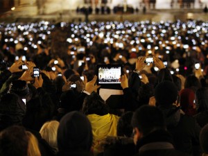 St. Peter's Square through the lens of a camera. ImagePapal Conclave 2013, Vatican City