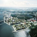 ADEPT and Mandaworks Design Urban Masterplan for Stockholm's Royal Seaport Birdseye view. Image Courtesy of ADEPT