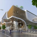 Vincent Callebaut Proposes “Wooden Orchids” Green Shopping Center for China Bicycle path. Image Courtesy of Vincent Callebaut Architectures