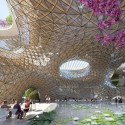 Vincent Callebaut Proposes “Wooden Orchids” Green Shopping Center for China View toward pond. Image Courtesy of Vincent Callebaut Architectures