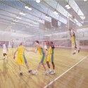 AECOM's Basketball Training Facility Encases a Diverse Range of Program in LA Interior Court Render / AECOM LA Design Studio